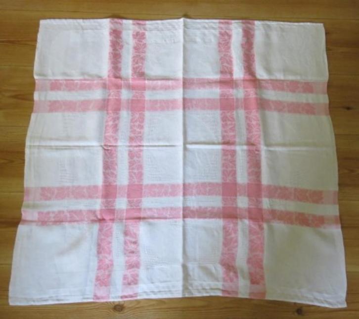 Vintage handgeweven tafelkleed vn linnen roze wit uit Zweden, Antiek en Kunst, Curiosa en Brocante, Ophalen of Verzenden