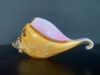 Glazen Murano schelp in geel en roze, Antiek en Kunst, Ophalen of Verzenden