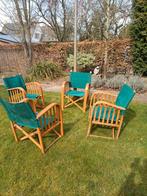 Vier mooie vintage terrasstoelen, Ophalen, Gebruikt, Hout, Inklapbaar