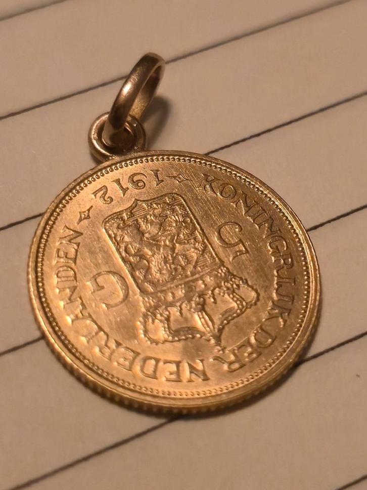 Gouden 5 Gulden 1912 als kettinghanger, Sieraden, Tassen en Uiterlijk, Kettinghangers, Goud, Ophalen of Verzenden
