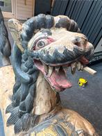 Antiek houten tempelbeeld – leeuw/draak (80 cm), Antiek en Kunst, Kunst | Beelden en Houtsnijwerken, Ophalen