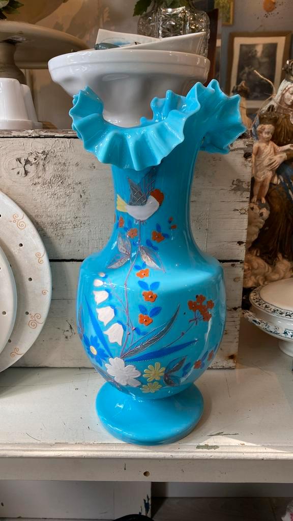 Prachtige Blauwe Opaline Vaas, Hooge Vaas, Blauw Antiek, Antiek en Kunst, Antiek | Vazen, Ophalen