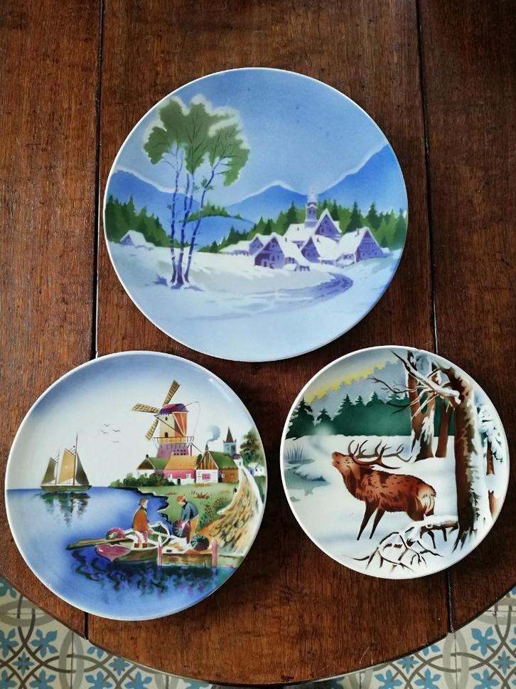 3 kleurrijke art deco wandborden Villeroy / Boch, Antiek en Kunst, Antiek | Keramiek en Aardewerk, Ophalen of Verzenden
