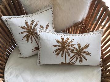 2 kussen kussenhoes Bali palmboom Camel Crème nieuw  beschikbaar voor biedingen