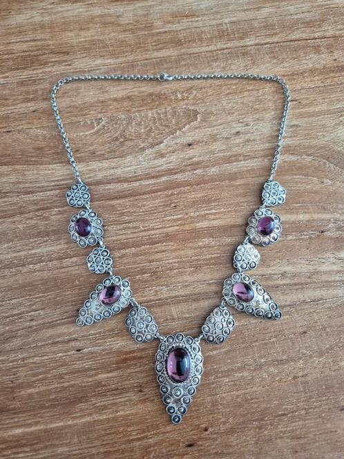 Zilveren vintage ketting met Amethist, Sieraden, Tassen en Uiterlijk, Kettingen, Zo goed als nieuw, Zilver, Zilver, Ophalen of Verzenden