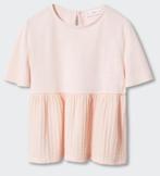 Katoenen t-shirt met plooi details zacht roze 116 Mango, Meisje, Mango, Ophalen of Verzenden, Zo goed als nieuw