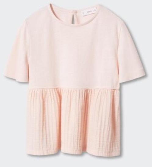 Katoenen t-shirt met plooi details zacht roze 116 Mango, Kinderen en Baby's, Kinderkleding | Maat 116, Zo goed als nieuw, Meisje