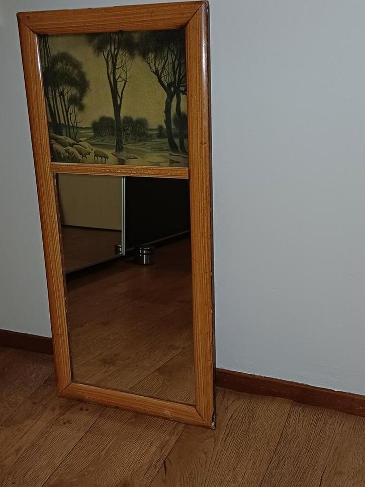 Oude Spiegel met Afbeelding, Huis en Inrichting, Woonaccessoires | Spiegels, Gebruikt, Minder dan 50 cm, 100 tot 150 cm, Rechthoekig