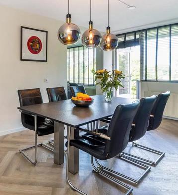 Lederen eetkamerstoelen met metalen onderstel 6 stuks beschikbaar voor biedingen
