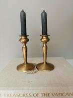 Vintage messing kandelaren antiek goudkleurig, Ophalen of Verzenden, Koper of Brons