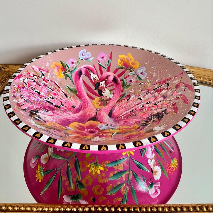 Schaal flamingo’s, Huis en Inrichting, Woonaccessoires | Schalen en Manden, Nieuw, Schaal, Rond, Porselein of Keramiek, Ophalen of Verzenden