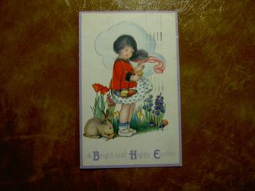 Amerika 1924 Pasen. Meisje met konijn en eieren reliëf beschikbaar voor biedingen