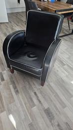 Zwarte leren stoel/fauteuil, Ophalen, Gebruikt, Zwart, Leer
