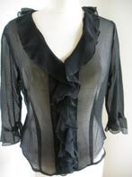 Bloes zwart voile met ruche ruffles maat M, Ophalen of Verzenden, Zo goed als nieuw, Maat 38/40 (M), Zwart