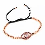 Roségoudkleurige Roestvrij Stalen Kralen Armband Turks Oog, Sieraden, Tassen en Uiterlijk, Armbanden, Staal, Birgitta-Gracht 33, 6465 EL Kerkrade, Nederland
