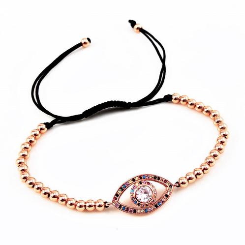 Roségoudkleurige Roestvrij Stalen Kralen Armband Turks Oog, Sieraden, Tassen en Uiterlijk, Armbanden, Nieuw, Staal, Goud, Met bedels of kralen