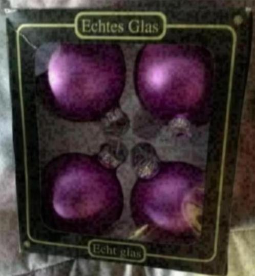 4 kerstballen (echt glas) met doorsnede 70 mm; lila oudroze, Diversen, Kerst, Zo goed als nieuw, Ophalen of Verzenden