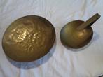 Geelkoperen  Roomschep en schaal om voer te scheppen. Antiek, Ophalen, Koper
