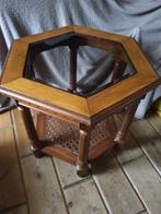 Zeshoekig tafeltje met glazen facet geslepen glasplaat, Ophalen of Verzenden
