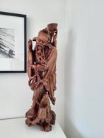 Beeld hout Chinees Azië visserman met kind, Antiek en Kunst, Ophalen of Verzenden