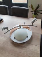 plafondlamp met hout en rvs, Huis en Inrichting, Lampen | Plafondlampen, Ophalen, Zo goed als nieuw, Glas