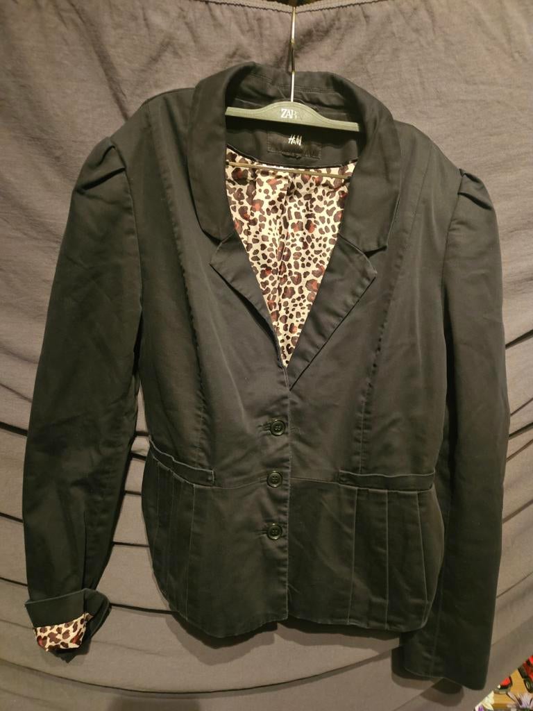 Dames blazer met luipaard voering, Maat 38/40 (M), H&M, Zwart, Ophalen of Verzenden