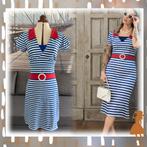 Mademoiselle YéYé Chloe 60s retro Dress navy stripes-M, Maat 38/40 (M), Blauw, Mademoiselle Yéyé, Ophalen of Verzenden