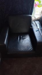 2 goeie zwarte lederen fauteuils, 75 tot 100 cm, Minder dan 75 cm, Gebruikt, Leer