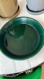 Groene geglazuurde schotel, Tuin en Terras, Bloempotten, Ophalen, Rond, Aardewerk, Minder dan 40 cm