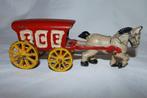 Vintage Cast Iron Toy Horse with Ice Wagon Cart Wheels Move, Antiek en Kunst, Antiek | Speelgoed, Ophalen of Verzenden