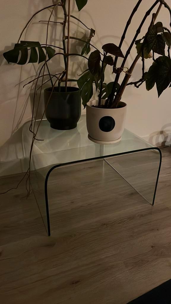Glazen salontafel 60x60 vintage retro, Huis en Inrichting, Tafels | Bijzettafels, Zo goed als nieuw, Rechthoekig, 45 tot 60 cm