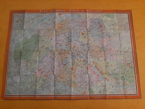 Zeldzame Blondel plattegrond Parijs en Banlieue, april 1945?, Boeken, Atlassen en Landkaarten, Zo goed als nieuw, Landkaart, Frankrijk