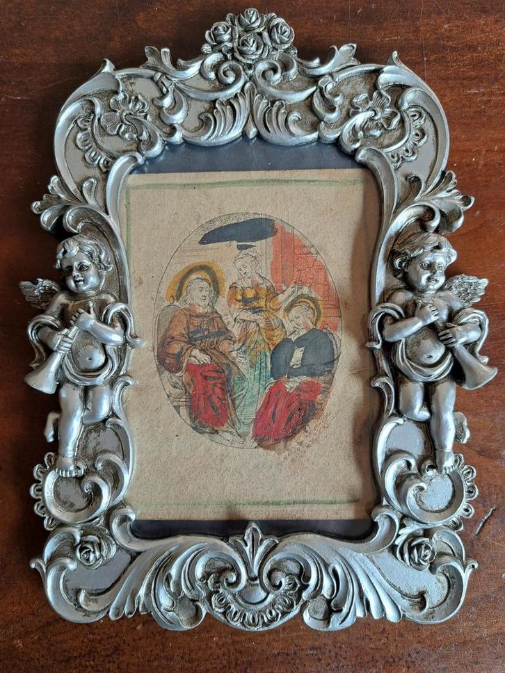Devotieprent 17e eeuws gebedenboek in fraai engelen lijstje, Antiek en Kunst, Antiek | Religie, Ophalen of Verzenden