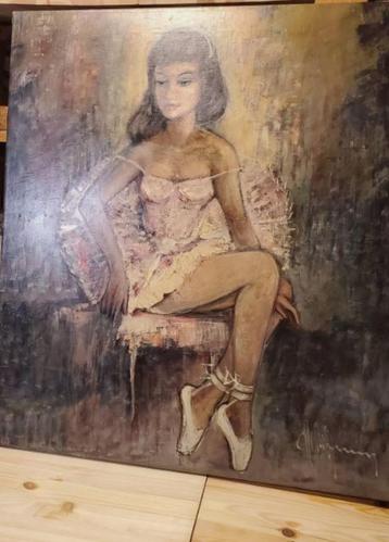 vintage schilderij ballerina op canvas xl beschikbaar voor biedingen