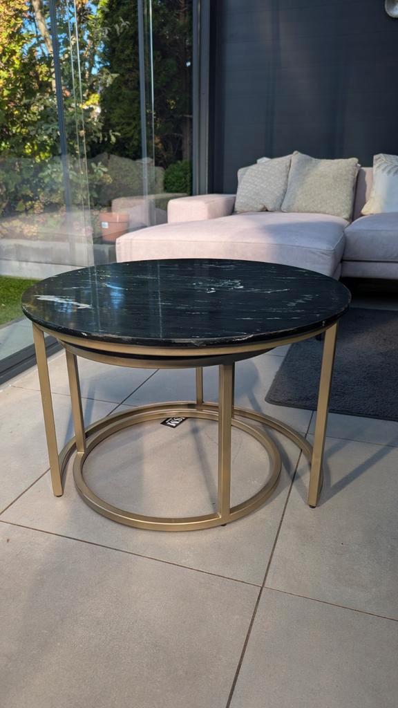 set of 2 Marmer / metal salontafel ronin zwart goud - nieuw, Huis en Inrichting, Tafels | Salontafels, Nieuw, Minder dan 50 cm