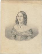 monogram GJ potloodtekening "Jonge Vrouw met Pijpekrullen", Antiek en Kunst, Ophalen