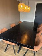 Eettafel met 6 stoelen - 220x100 cm hout met metalen frame, Huis en Inrichting, Tafels | Eettafels, Ophalen, Gebruikt, 100 tot 150 cm