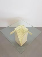 Vintage salontafel travertin messing glas Regency ’70s, Huis en Inrichting, Tafels | Salontafels, 100 tot 150 cm, N, Glas, Vierkant