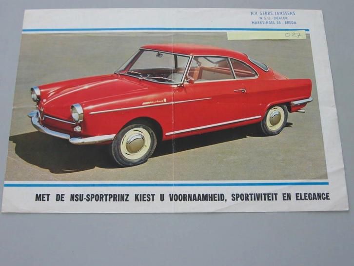 NSU 027 NSU Sport Prinz Coupé, folder, Boeken, Auto's | Folders en Tijdschriften, Zo goed als nieuw, Overige merken, Ophalen of Verzenden