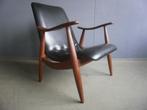 1960-1969 stoel-fauteuil wébé teakhout m zwart skai bekledin, Hout, Minder dan 75 cm, Gebruikt, Ophalen of Verzenden