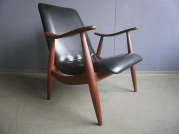 1960-1969 stoel-fauteuil wébé teakhout m zwart skai bekledin