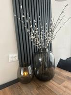 Mooi groote rookglas vaas met kunsttakken en windlicht, Ophalen, Zwart, Nieuw, Glas