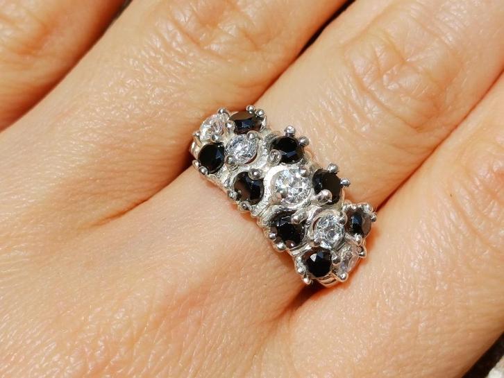 Vanoli 925 zilveren ring cz / zirconia zwart wit maat 17,75, Sieraden, Tassen en Uiterlijk, Ringen, Nieuw, Dame, 17 tot 18, Overige kleuren