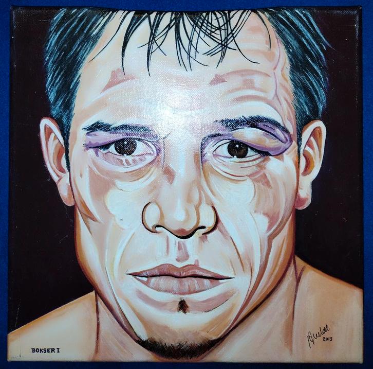 Gesigneerde schilderij van een bokser / boxer painting 30x30, Antiek en Kunst, Kunst | Schilderijen | Modern, Ophalen of Verzenden