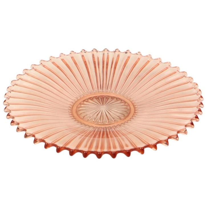 Art Deco Fruitschaal Roze Geperst Glas Depression Glass 30cm, Antiek en Kunst, Antiek | Glas en Kristal, Ophalen of Verzenden