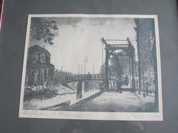 Rotterdam - ets Delftsche Vaart, Antiek en Kunst, Kunst | Etsen en Gravures, Ophalen of Verzenden