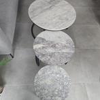 Set van 3 marmeren salontafels – metalen onderstel (Haco), Ophalen, Zo goed als nieuw