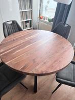 Inboedel verkoop Teakhouten tafel met 4 nubuck stoelen, Ophalen, Gebruikt, 4 tot 6 stoelen