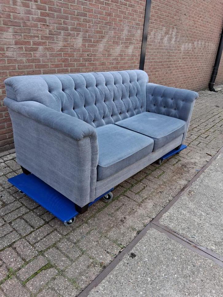 Bankstel stof 2+1+1 Chesterfield, Huis en Inrichting, Banken | Bankstellen, Gebruikt, Rechte bank, Tweepersoons, 150 tot 200 cm