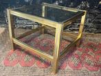 Vintage bijzettafel tafeltje mesding glas vierkant model, Ophalen, Gebruikt